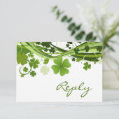 Irish Shamrock (clover) Wedding RSVP Kaartje (Staand voorkant)