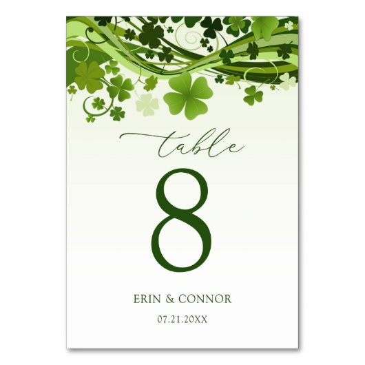 Irish Shamrock (Clover) Wedding Table Number Kaart (Achterkant)