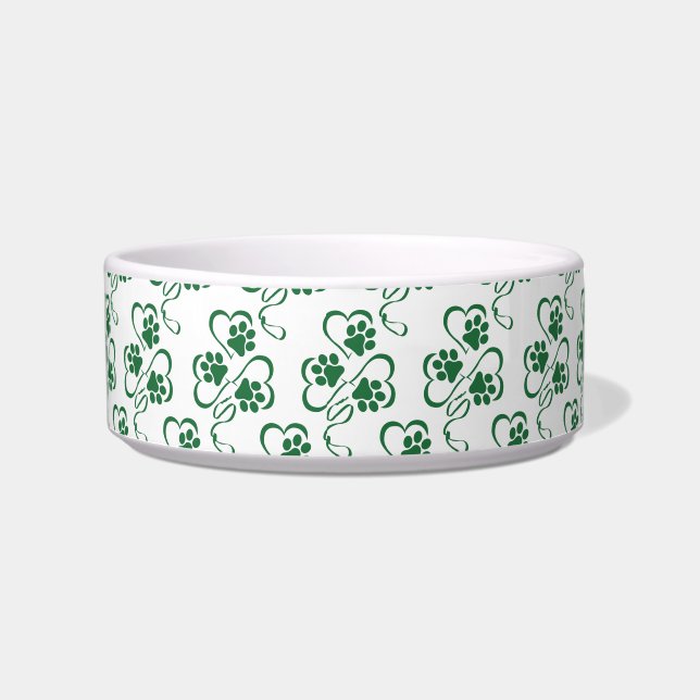 Irish Shamrock Dog Paw Print Voerbakje (Voorkant)