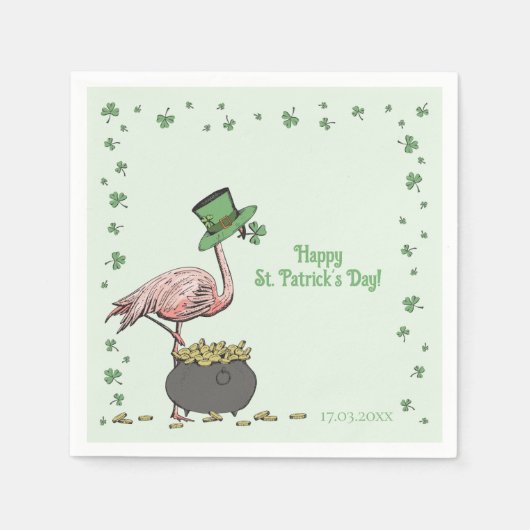 Irish Shamrock Flamingo St. Patrick’s Day Party Servet (Voorkant)