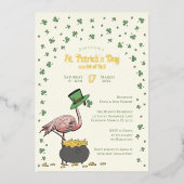 Irish Shamrock Flamingo St Patrick's Day Party Folie Uitnodiging (Voorkant)