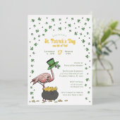 Irish Shamrock Flamingo St Patrick's Day Party Folie Uitnodiging (Staand Voorkant)