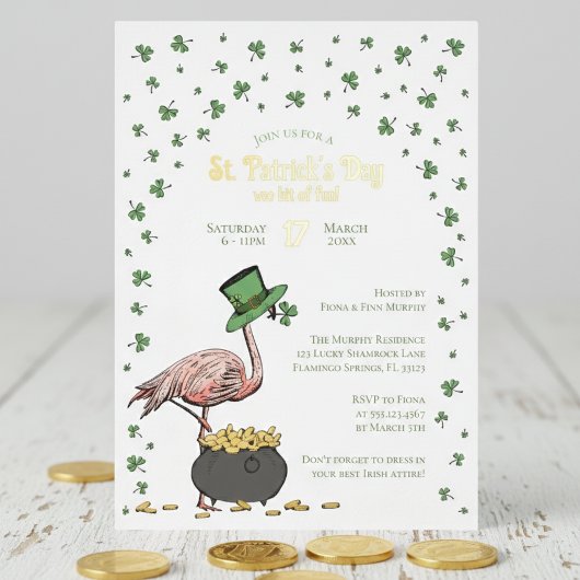 Irish Shamrock Flamingo St Patrick's Day Party Folie Uitnodiging