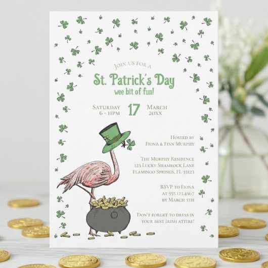Irish Shamrock Flamingo St Patrick's Day Party Kaart