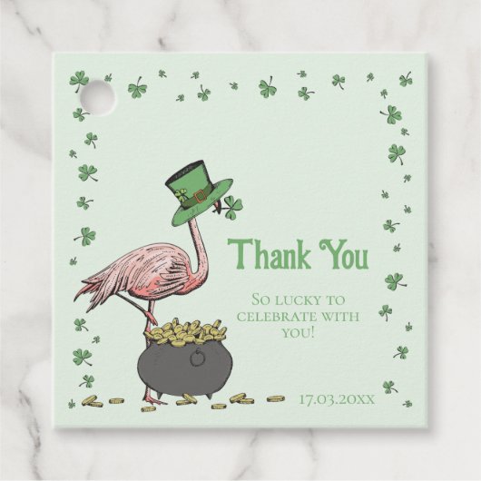Irish Shamrock Flamingo Thank You Bedankjes Labels (Voorkant)