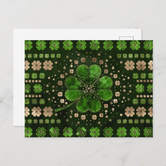 Irish Shamrock four-leaf clover Malachite and gold Briefkaart (Voorkant / Achterkant)