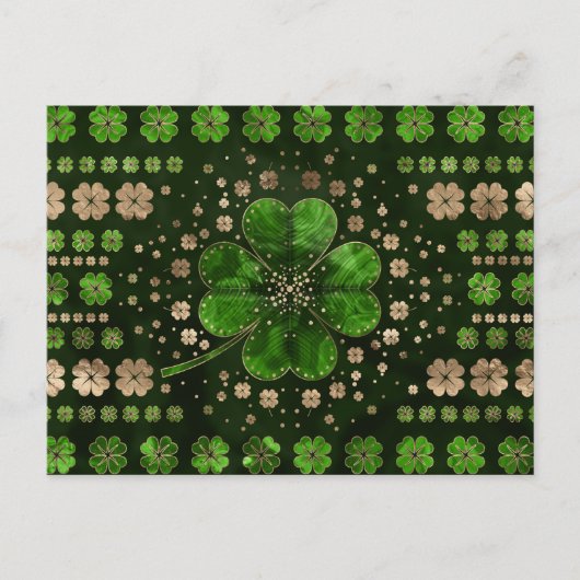 Irish Shamrock four-leaf clover Malachite and gold Briefkaart (Voorkant)