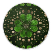Irish Shamrock four-leaf clover Malachite and gold Keramische Knop (Voorkant)