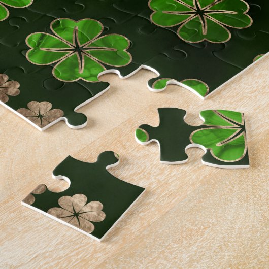 Irish Shamrock four-leaf clover Malachite and gold Legpuzzel (Zijkant)