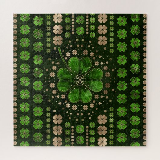 Irish Shamrock four-leaf clover Malachite and gold Legpuzzel (Horizontaal)