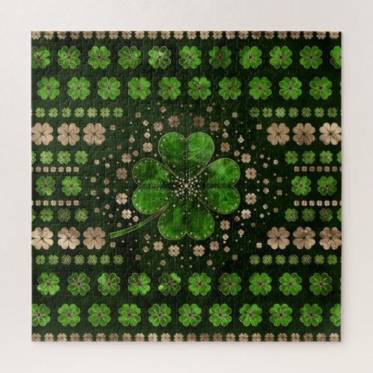 Irish Shamrock four-leaf clover Malachite and gold Legpuzzel (Verticaal)