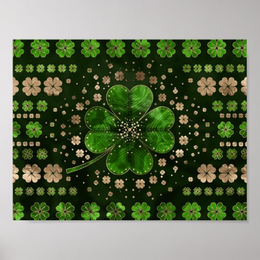Irish Shamrock four-leaf clover Malachite and gold Poster (Voorkant)