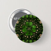 Irish Shamrock four-leaf clover Malachite and gold Ronde Button 5,7 Cm (Voorkant /achterkant)
