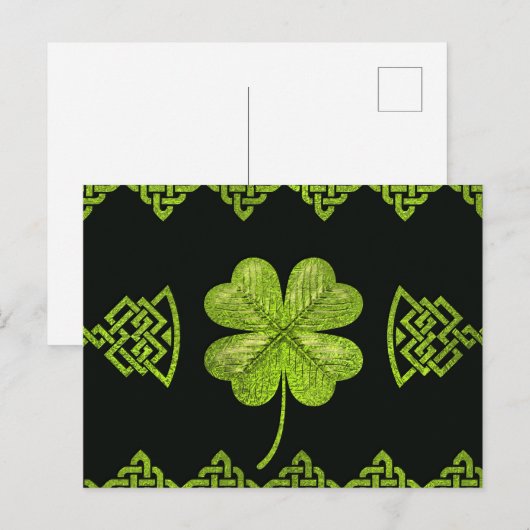 Irish Shamrock four-leaf klaver met celtic decor Briefkaart (Voorkant / Achterkant)