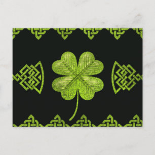 Irish Shamrock four-leaf klaver met celtic decor Briefkaart