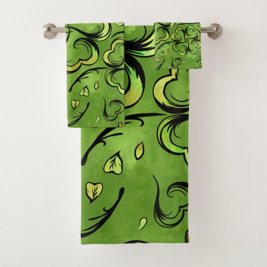 Irish Shamrock four-leaf Lucky Clover Pattern Bad Handdoek (Insitu)