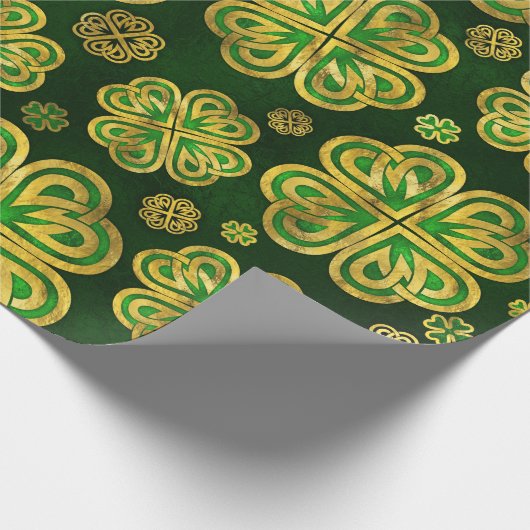 Irish Shamrock four-leaf Lucky Clover Pattern Cadeaupapier (Hoek)