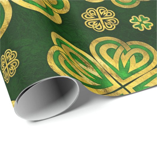 Irish Shamrock four-leaf Lucky Clover Pattern Cadeaupapier (Rol Hoek)