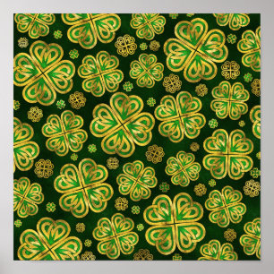 Irish Shamrock four-leaf Lucky Clover Pattern Poster