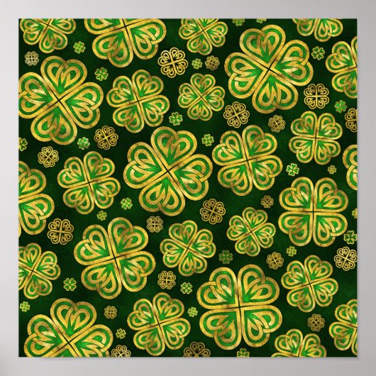 Irish Shamrock four-leaf Lucky Clover Pattern Poster (Voorkant)