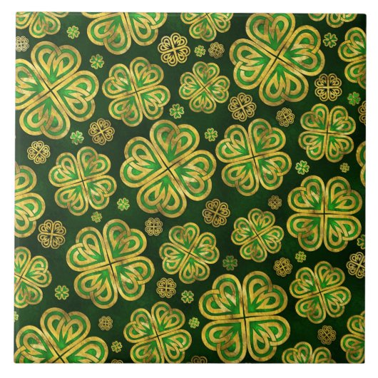 Irish Shamrock four-leaf Lucky Clover Pattern Tegeltje (Voorkant)