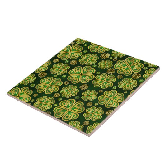 Irish Shamrock four-leaf Lucky Clover Pattern Tegeltje (Zijkant)