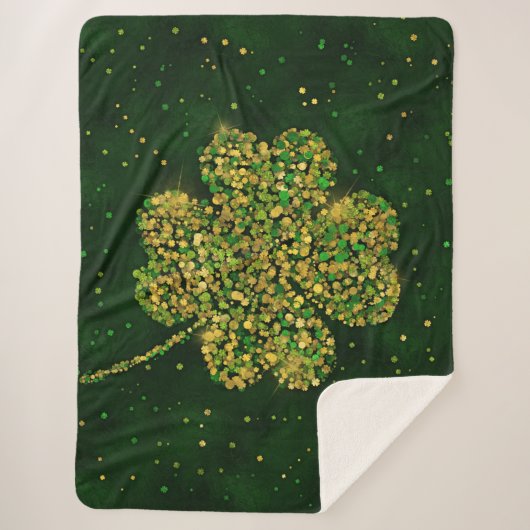Irish Shamrock Four-leaf Lucky Clover Sherpa Deken (Voorkant)