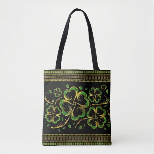 Irish Shamrock Four-leaf Lucky Clover Tote Bag (Voorkant)