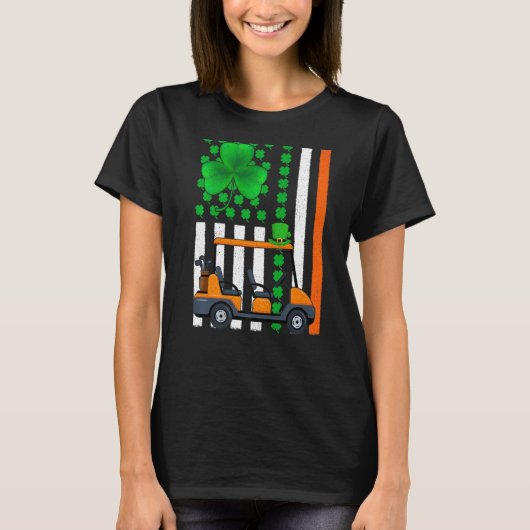 Irish Shamrock Funny American Flag Golf Cart St Pa T-shirt (Voorkant)
