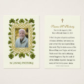 Irish Shamrock Gold Funeral Memorial Prayer Card Visitekaartje (Voorkant /achterkant)