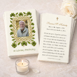 Irish Shamrock Gold Funeral Memorial Prayer Card Visitekaartje