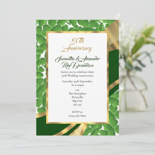 Irish shamrock gouden bruiloft kaart (Staand voorkant)