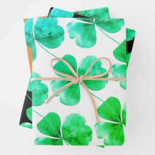 Irish Shamrock Green Blue Waterverf Inpakpapier Vel