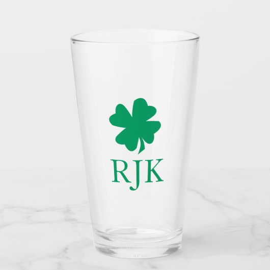 Irish Shamrock Green Clover Monogram Initiaal Name Glas (Voorkant)