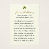 Irish Shamrock Green Funeral Memorial Prayer Kaart (Achterkant)