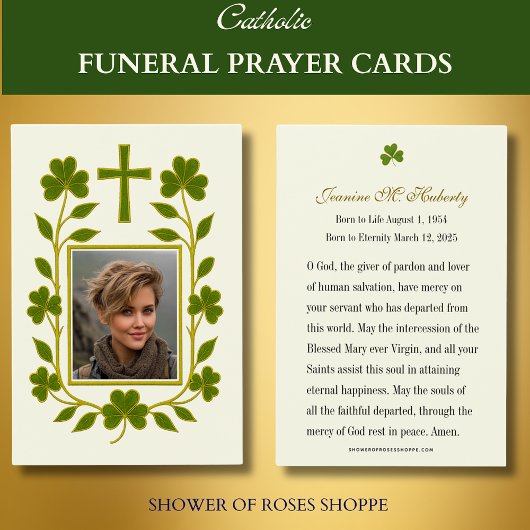 Irish Shamrock Green Funeral Memorial Prayer Kaart