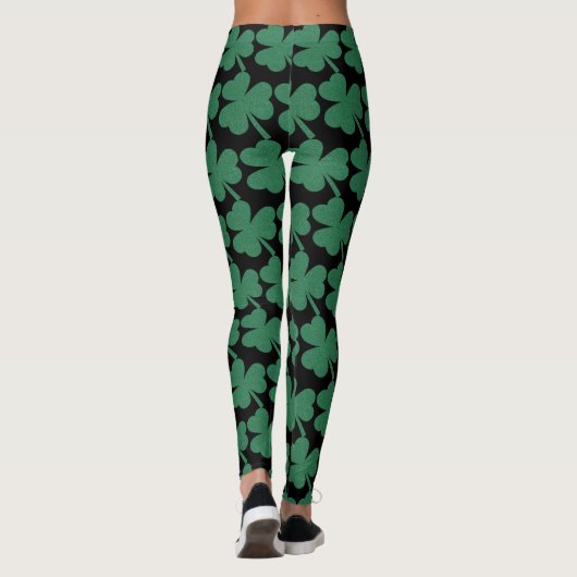 Irish Shamrock Green Glitter St. Patrick's Day Leggings (Achterkant)