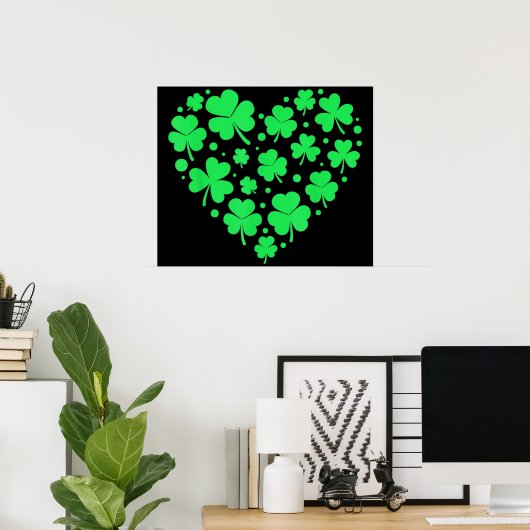 Irish Shamrock Heart Lucky Poster (Thuiskantoor)
