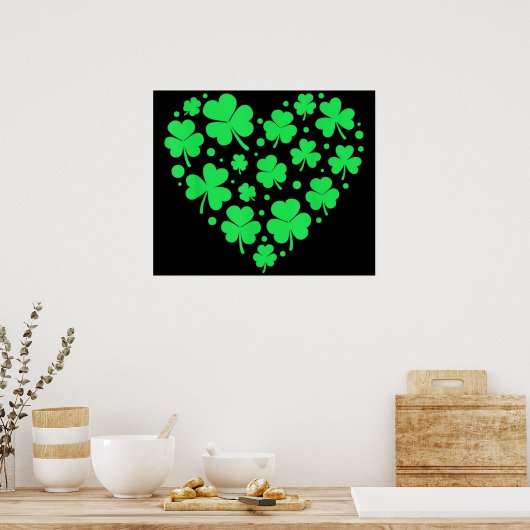Irish Shamrock Heart Lucky Poster (Keuken)