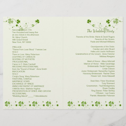 Irish shamrock in a wedow Wedding programme (Achterkant)