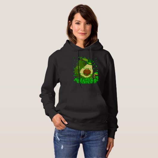 Irish Shamrock Leprechaun Avocado St Patrick's Day Hoodie (Voorkant volledig)