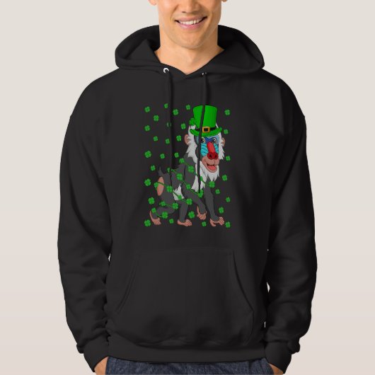 Irish Shamrock Leprechaun Baboon St Patrick's Day Hoodie (Voorkant)