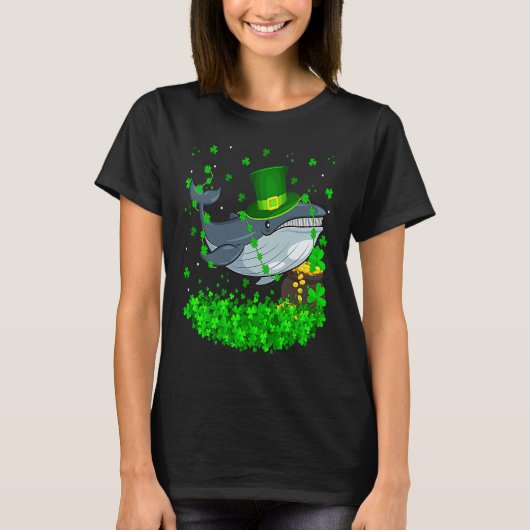 Irish Shamrock Leprechaun Blue Whale St Patrick's  T-shirt (Voorkant)