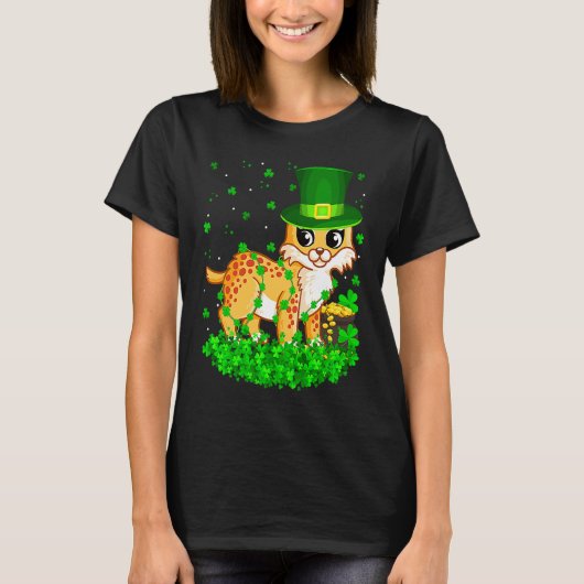 Irish Shamrock Leprechaun Bobcat St Patrick's Day T-shirt (Voorkant)