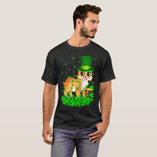 Irish Shamrock Leprechaun Bobcat St Patrick's Day T-shirt (Voorkant volledig)