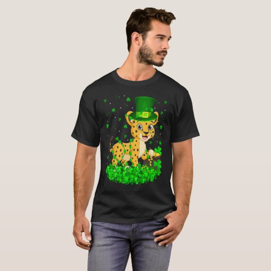 Irish Shamrock Leprechaun Cheetah St Patrick's Day T-shirt (Voorkant volledig)