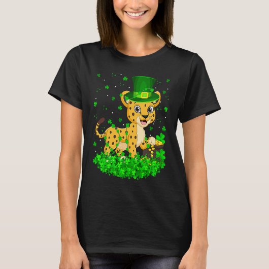 Irish Shamrock Leprechaun Cheetah St Patrick's Day T-shirt (Voorkant)