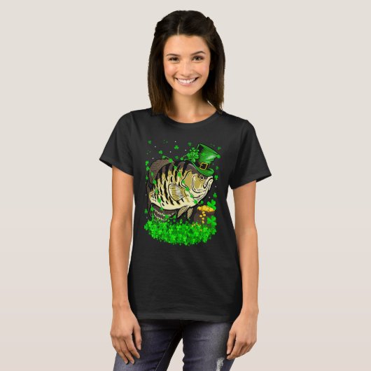 Irish Shamrock Leprechaun Crappie Fish St Patrick' T-shirt (Voorkant volledig)