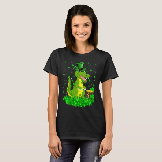 Irish Shamrock Leprechaun Crocodile St Patrick's D T-shirt (Voorkant volledig)