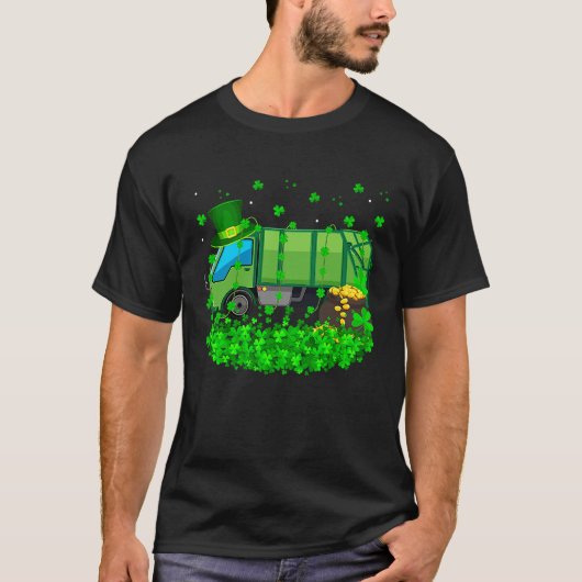 Irish Shamrock Leprechaun Garbage Truck St Patrick T-shirt (Voorkant)